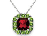 1.65 Carat (ctw) Garnet and Peridot Pendant Necklace in 14K White Gold with Chain